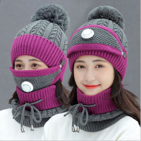 Set of 3 Fog Beanies Winter Hats Thick Velvet Bib For